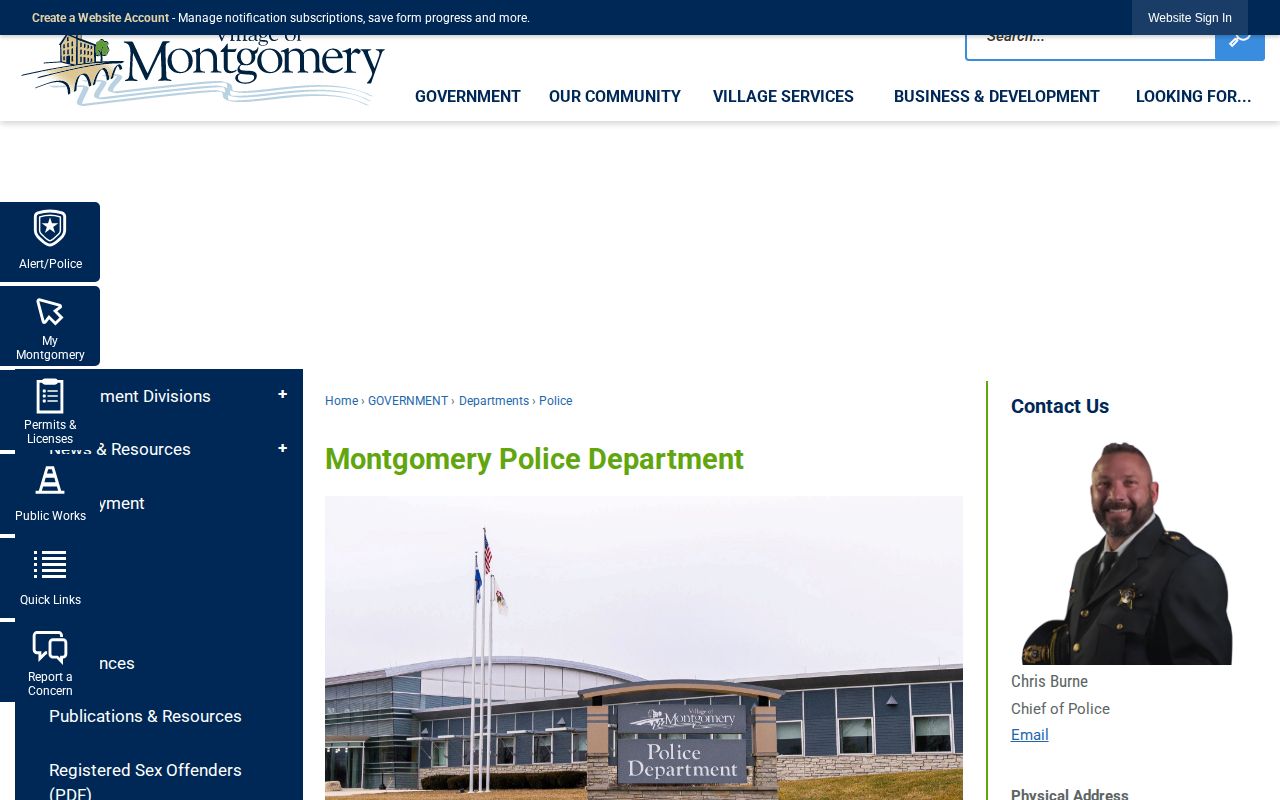 Official Montgomery Police Department contact webpage