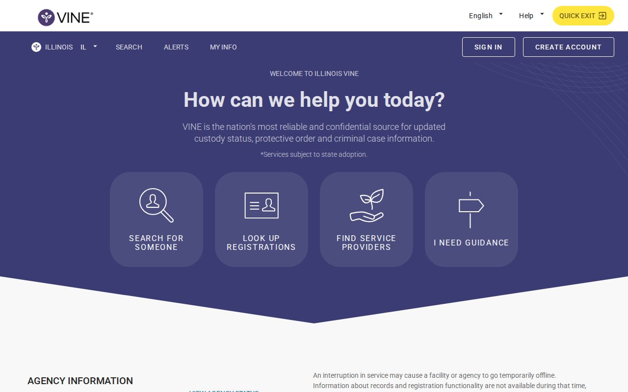 Illinois VINELink search screen for a Kendall County custody and arrest check