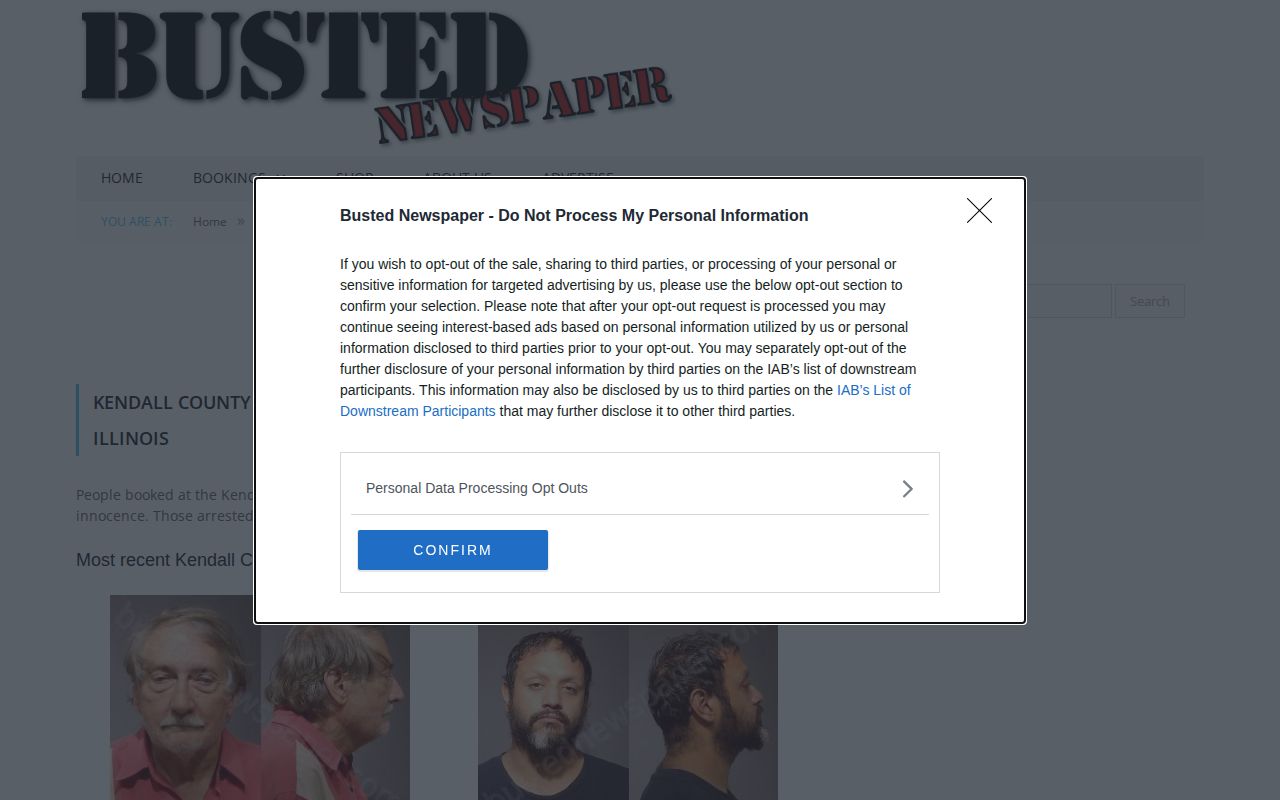 Unofficial Busted Newspaper Kendall County booking records page context